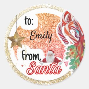Pegatina Redonda Personalizado de los Navidades de glam oro de Sant