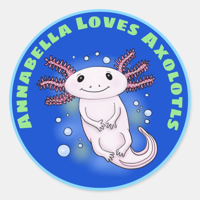 Pegatina Redonda Personalizado de mascota axolotl rosado (Anverso)