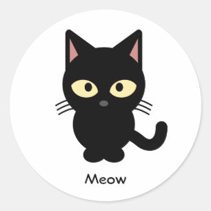 Pegatina Redonda Personalizado de miau de gato negro lindo
