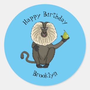 Pegatina Redonda Personalizado de mono de burro con cola de león di