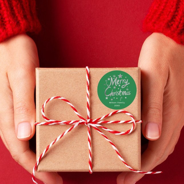 Pegatina Redonda Personalizado de Navidad de Feliz Feliz Verde con  (Subido por el creador)
