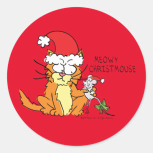 Pegatina Redonda Personalizado de Navidades divertidos con gato Rat