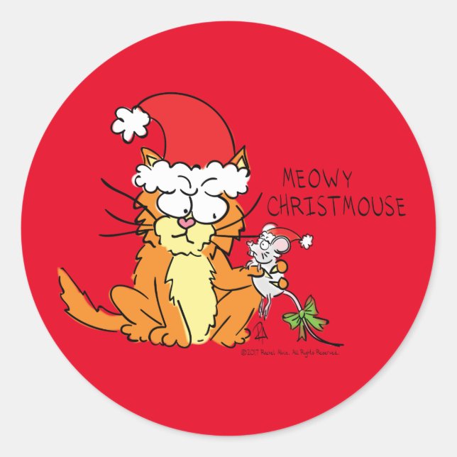 Pegatina Redonda Personalizado de Navidades divertidos con gato Rat (Anverso)