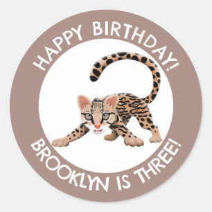 Pegatina Redonda Personalizado de ocelot lindo personalizado cumple