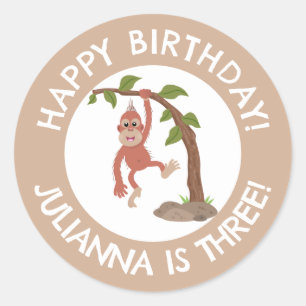 Pegatina Redonda Personalizado de orangután bebé lindo personalizad