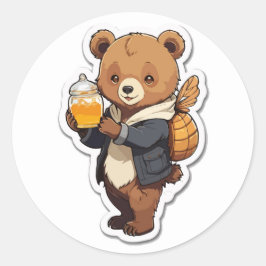 Pegatina Redonda Personalizado de oso lindo con Ilustracion de miel