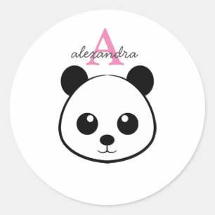 Pegatina Redonda Personalizado de oso panda lindo Monograma