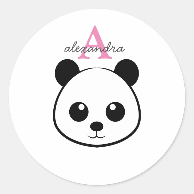 Pegatina Redonda Personalizado de oso panda lindo Monograma (Anverso)