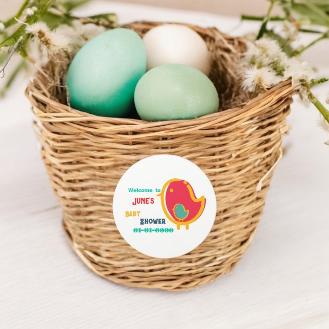 Pegatina Redonda Personalizado de pájaro (birds baby shower party theme sticker,birthday party sticker,gift pack,envelope,return gift sticker)