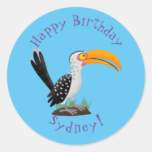 Pegatina Redonda Personalizado de pájaro safari de buey amarillo di