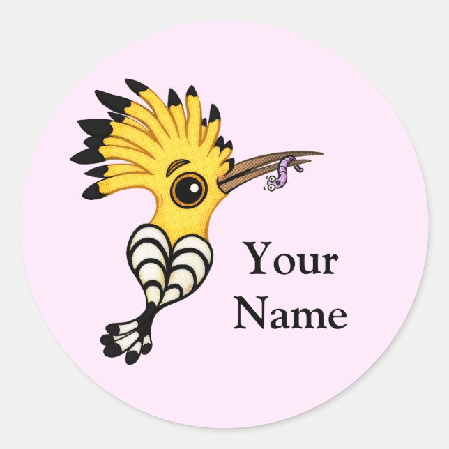 Pegatina Redonda Personalizado de pájaros de Hoopoe (su nombre) per (Anverso)