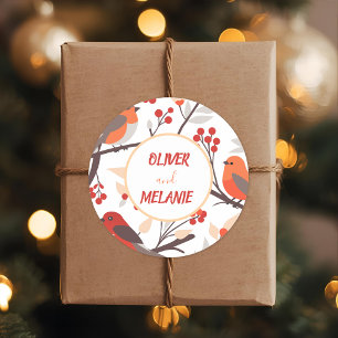 Pegatina Redonda Personalizado de pájaros de vacaciones de Berry Ro