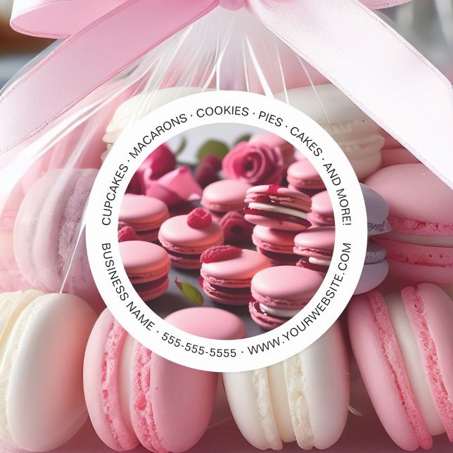 Pegatina Redonda Personalizado de panadería Foto Macarons White (Bakery Custom Photo Macarons White Classic Round Sticker)