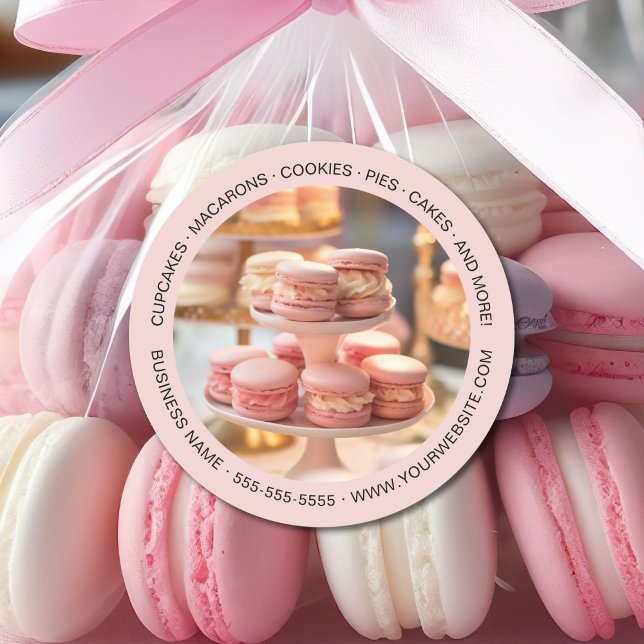 Pegatina Redonda Personalizado de panadería foto negocios rosados (Bakery Custom Photo Pink Business Classic Round Sticker)