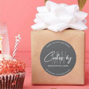 Pegatina Redonda Personalizado de pastelería Monograma Gris