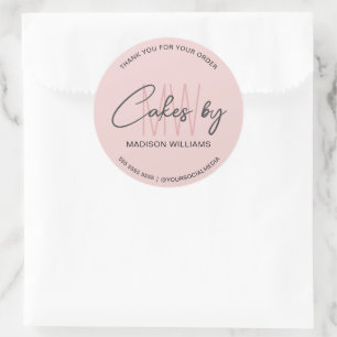 Pegatina Redonda Personalizado de pastelería Monograma Logo Rosa