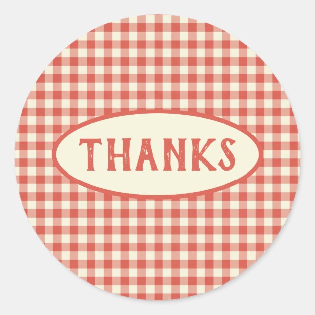 Pegatina Redonda Personalizado de patrón de tablero de cheques rojo (Anverso)