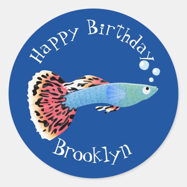 Pegatina Redonda Personalizado de peces tropicales guppy elegante c (Anverso)