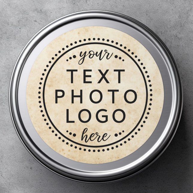 Pegatina Redonda Personalizado de pergamino de papel de edad imagen (Round paper sticker with your custom logo, photo or graphic on an aged paper parchment background)