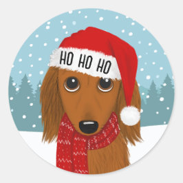 Pegatina Redonda Personalizado de perro de los Navidades de Dachshu