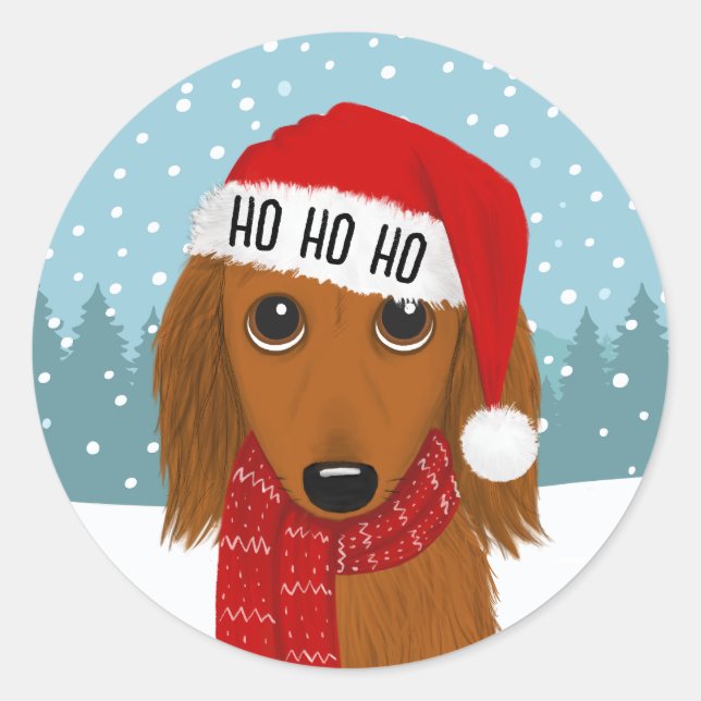 Pegatina Redonda Personalizado de perro de los Navidades de Dachshu (Anverso)