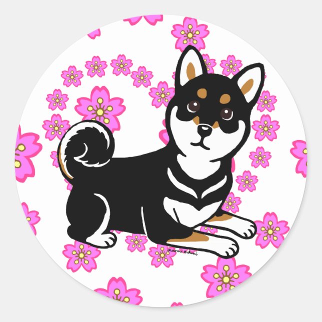 Pegatina Redonda Personalizado de perros Kuro Shiba Inu (Anverso)
