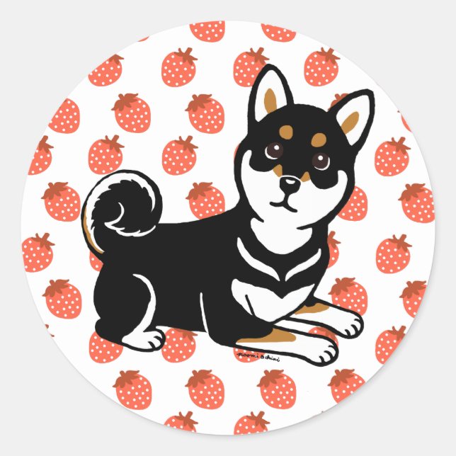 Pegatina Redonda Personalizado de perros Kuro Shiba Inu (Anverso)