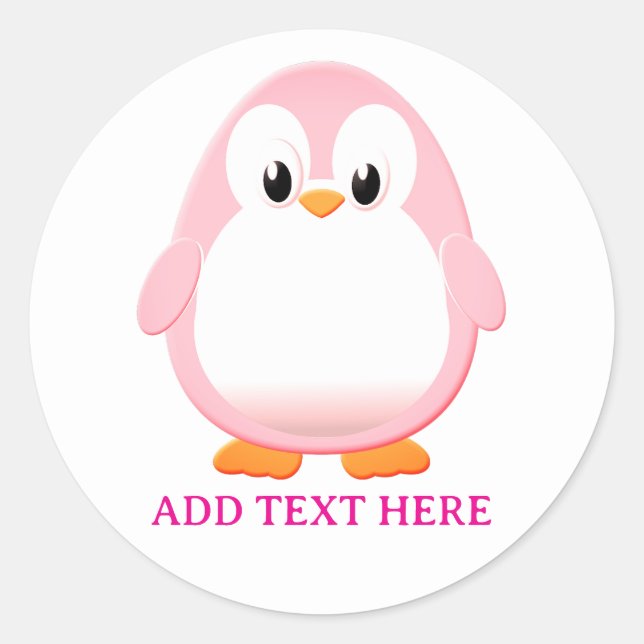 Pegatina Redonda Personalizado de Personalizado de pingüino rosado (Anverso)
