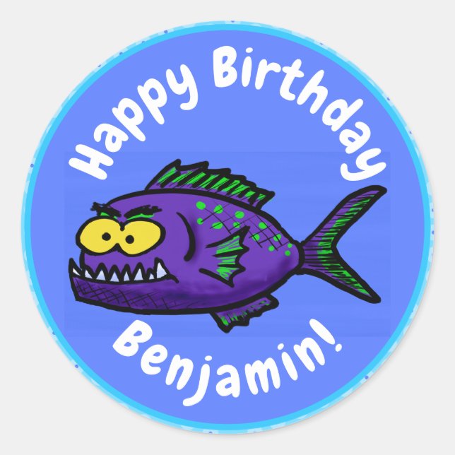 Pegatina Redonda Personalizado de pescado piraña (Anverso)