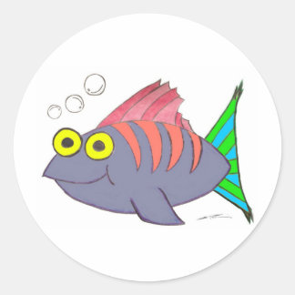 Pegatina Redonda Personalizado de pescado único y colorido con burb