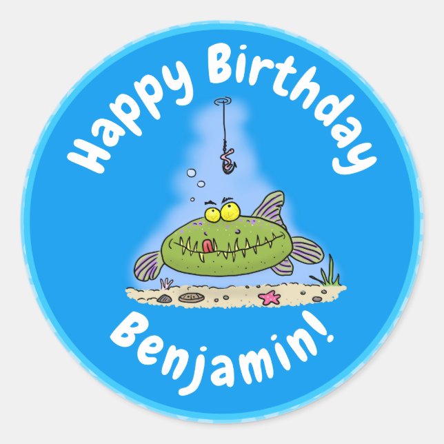 Pegatina Redonda Personalizado de pescadores de peces gordos y hamb (Anverso)