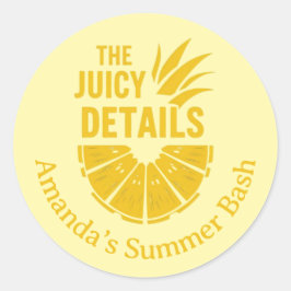 Pegatina Redonda Personalizado de piña amarillo negrita Fiesta de f