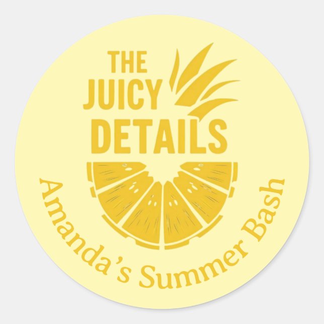 Pegatina Redonda Personalizado de piña amarillo negrita Fiesta de f (Anverso)