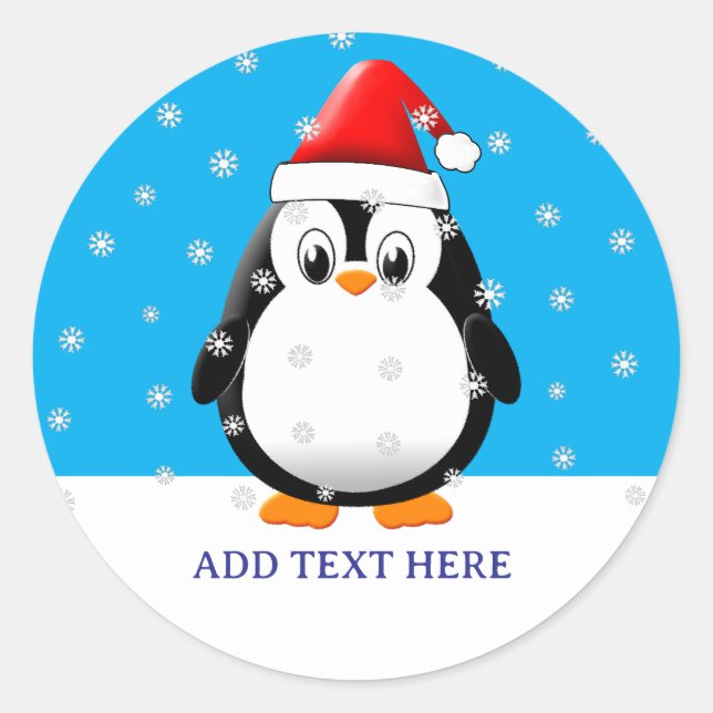 Pegatina Redonda Personalizado de pingüino cutáneo Nieva a Personal (Anverso)