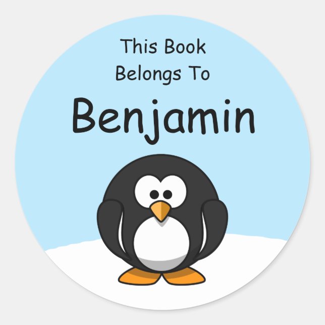 Pegatina Redonda Personalizado De Pingüino De Nieve Este Libro Pert (Anverso)