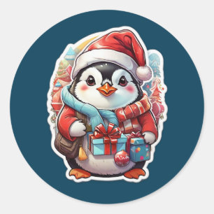 Pegatina Redonda Personalizado de Pingüino Navidades Cuitos