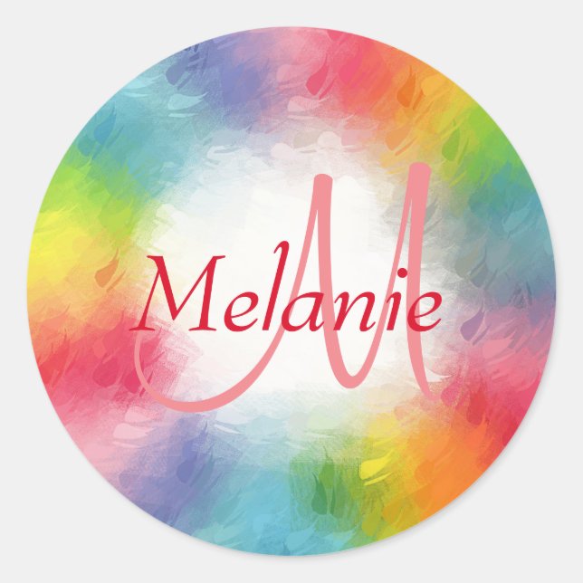 Pegatina Redonda Personalizado de plantilla de monograma de resumen (Anverso)