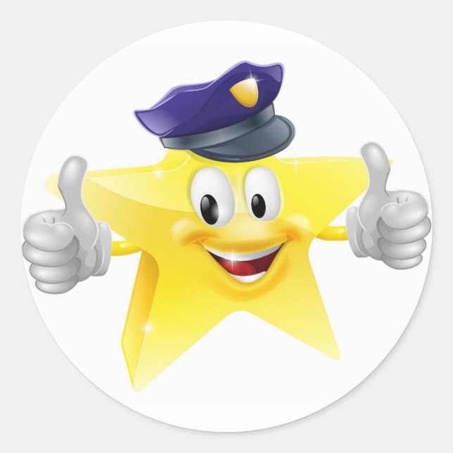 Pegatina Redonda Personalizado de policía de estrella (Anverso)