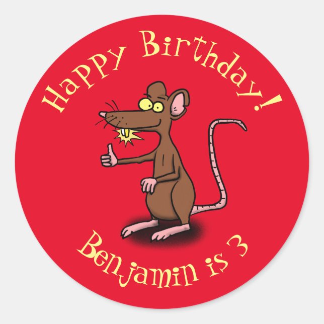 Pegatina Redonda Personalizado de pulgares hacia arriba de rata mar (Anverso)