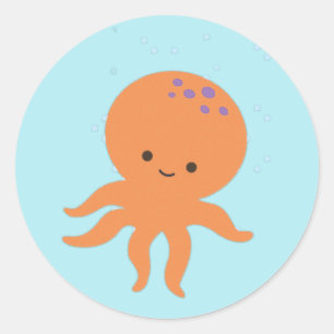 Pegatina Redonda Personalizado de pulpo lindo Pastel Azul