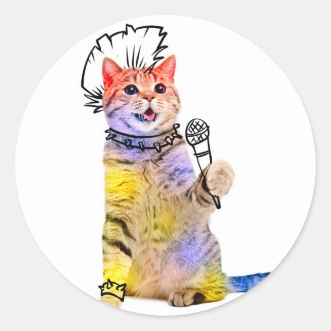Pegatina Redonda Personalizado de punk de gato (Anverso)