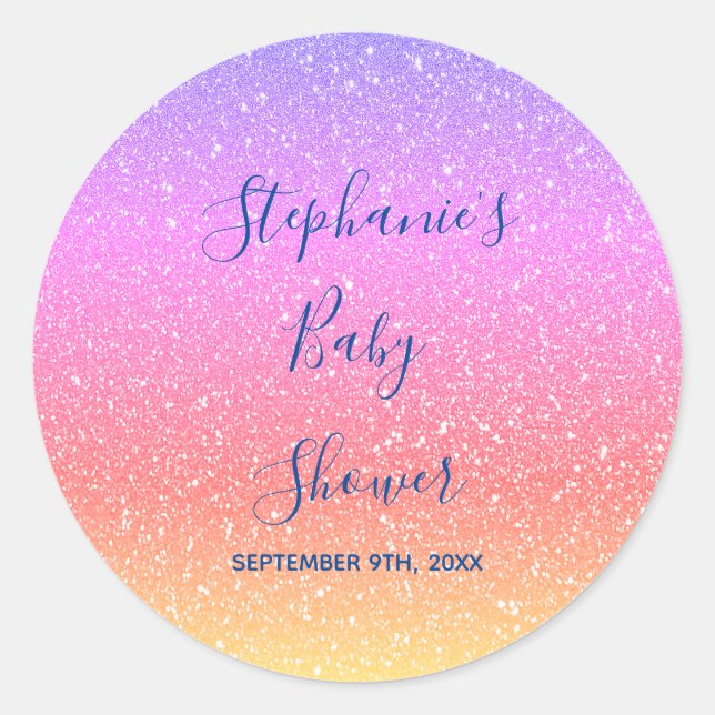 Pegatina Redonda Personalizado de Purpurina morado rosado de Baby S (Anverso)