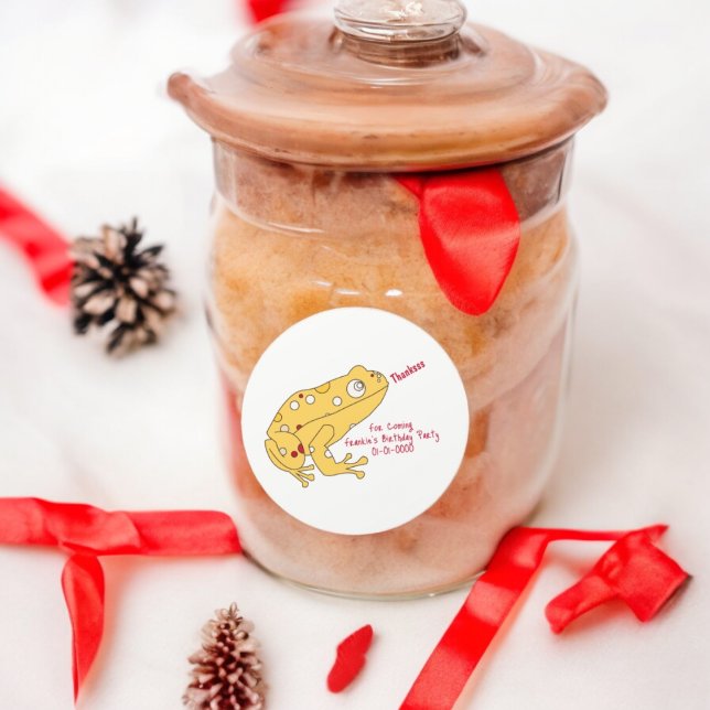 Pegatina Redonda Personalizado de rana amarilla (Yellow Frog party theme sticker,birthday party sticker,gift pack,envelope,return gift sticker)