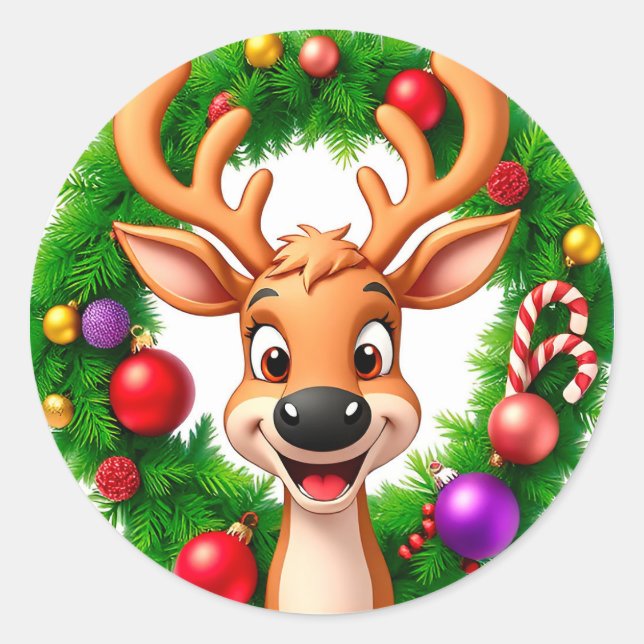 Pegatina Redonda Personalizado de reno festivo (Anverso)