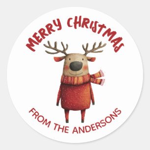 Pegatina Redonda Personalizado de renos, Feliz Navidad desde