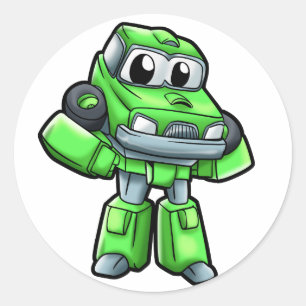 Pegatina Redonda personalizado de robots verdes - Elija color de fo