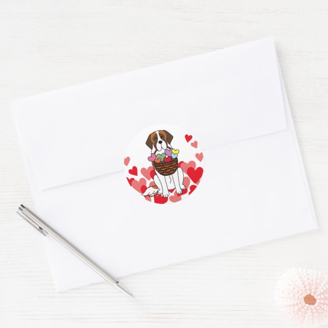 Pegatina Redonda Personalizado de San Bernardo con corazón de canas (Sobre)