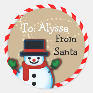 Pegatina Redonda Personalizado de Santa Snowman Navidades Matte