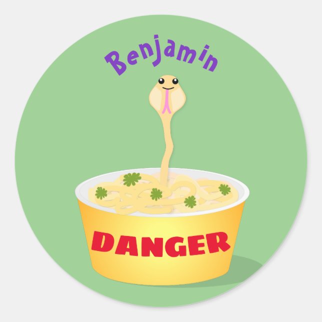 Pegatina Redonda Personalizado de serpientes de fideos de pelo hues (Anverso)