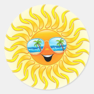 Pegatina Redonda Personalizado de sol de verano con gafas de sol